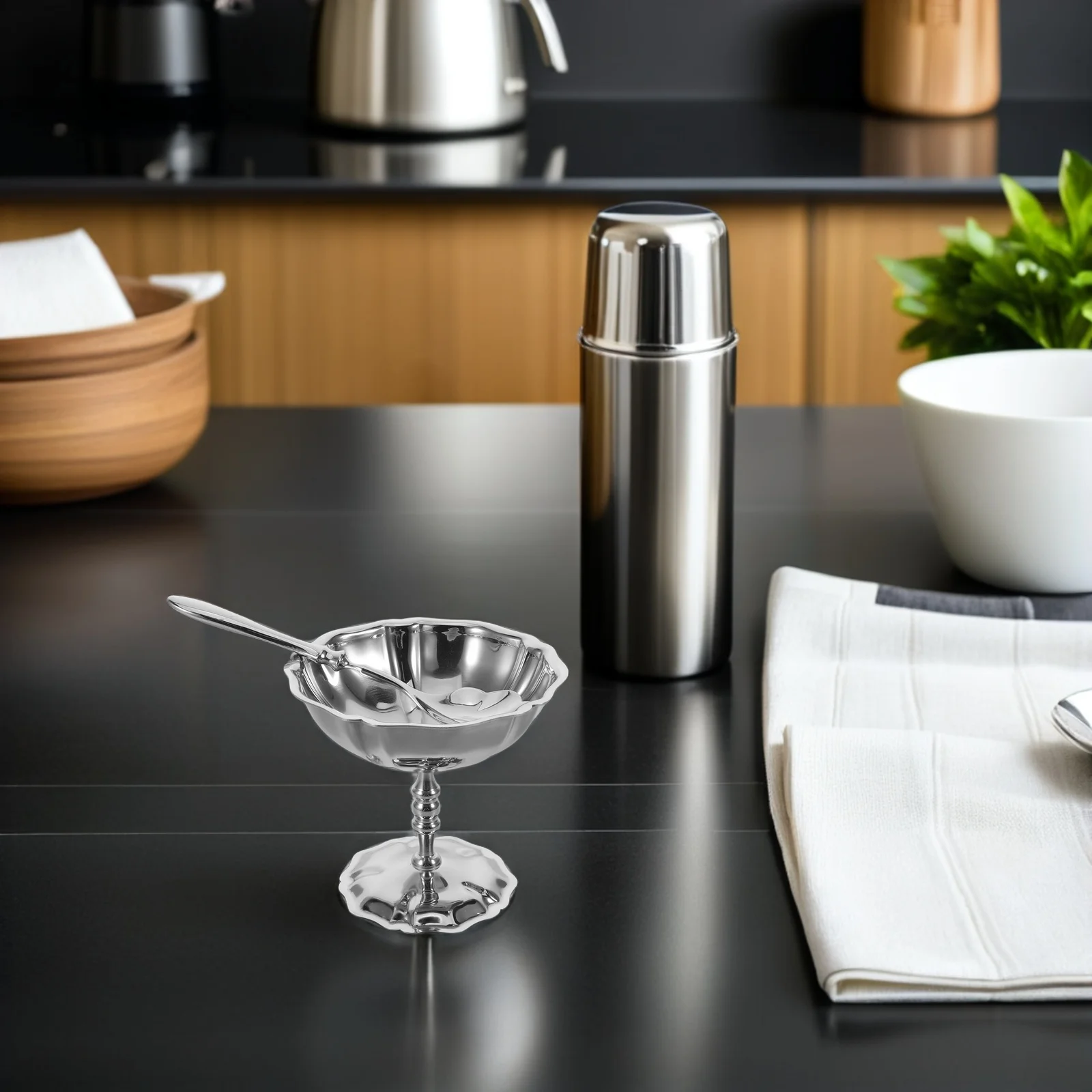 

High-Footed Dessert Cups Stainless Steel Ice Cream Bowls For Pudding Sauce Serving Goblet Metal Drinking Cup Nesting