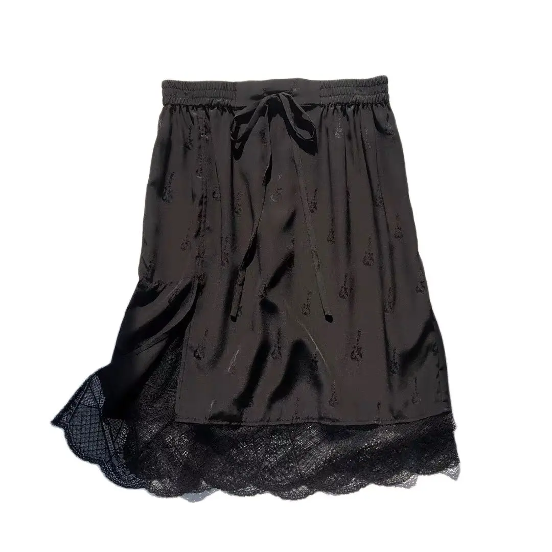 Black Women Skirt French Jacquard 100% Silk violin Lace Beautiful Mini Skirt B36008QM