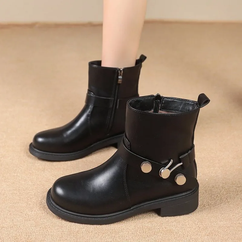 

Soft Leather Women's Boots Winter Womens Snow Boots Ankle Boots Fashion Thick Heels Women Cotton Shoes Non-slip Botas Plus Size