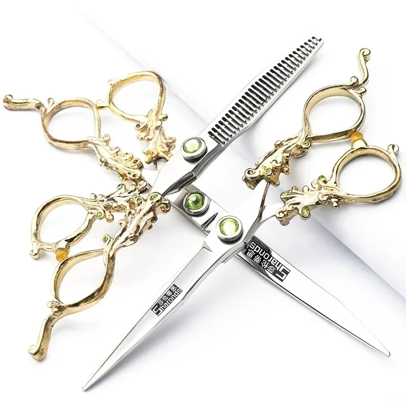 Vintage Hairdressing Scissors 6 Inches 7 Inches Hair Stylist Special Flat Scissors V Teeth Scissors Combination Haircutting Set