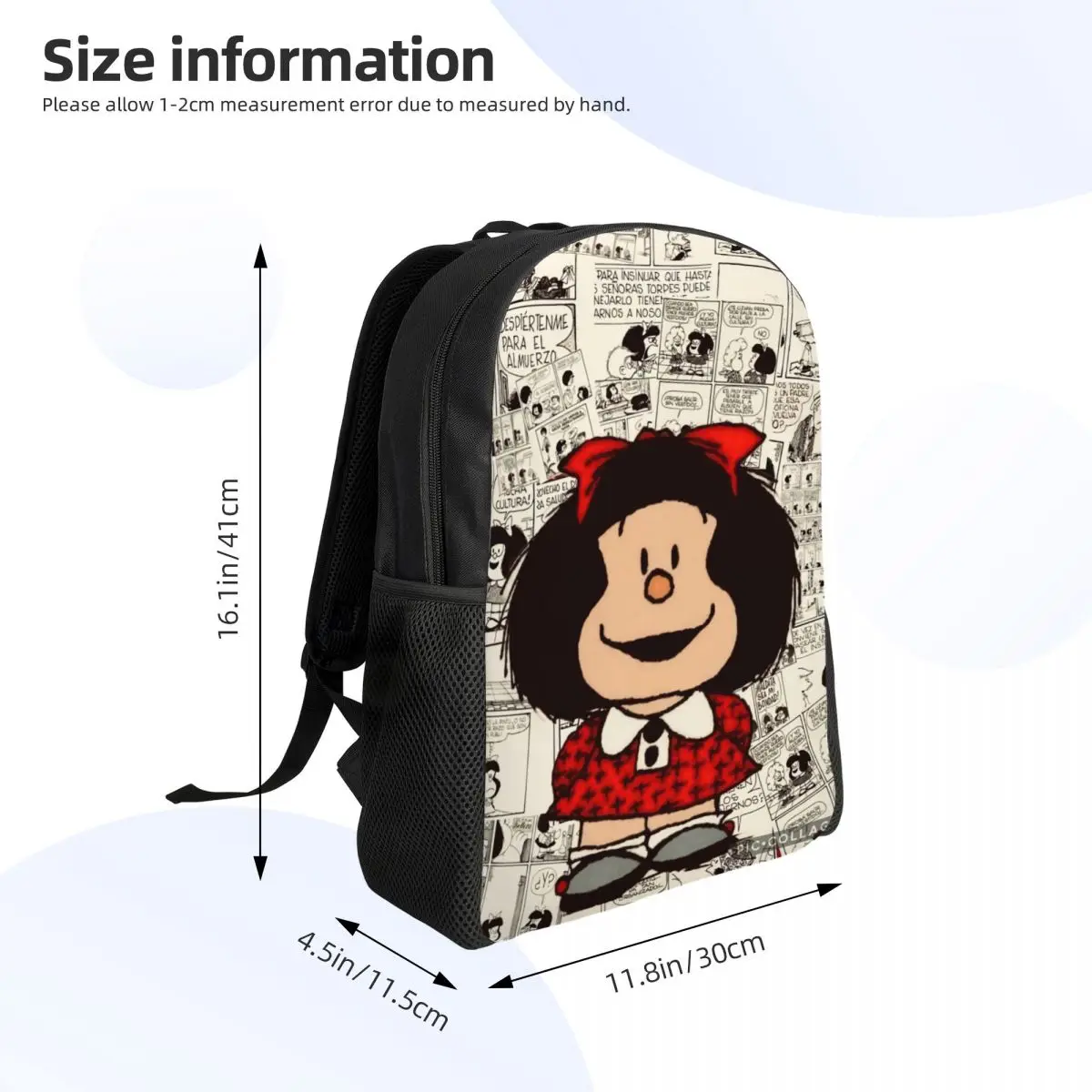 Tas punggung kustom Anime Mafalda untuk anak laki-laki anak perempuan kartun Kawaii tas sekolah kuliah tas buku Pria Wanita cocok untuk Laptop 15 inci