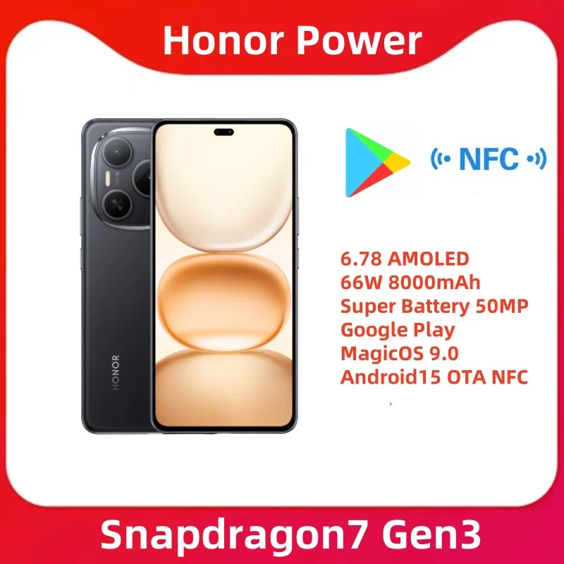 Оригинальный Honor Power Snapdragon7 Gen3 5G 6,78 AMOLED 66 Вт 8000 мАч Супер аккумулятор 50 МП Google Play MagicOS 9.0 Android15 OTA NFC