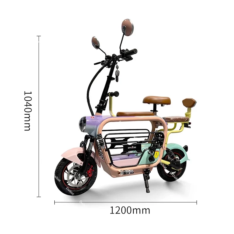 Folding Pet Electric Scooter Pink 3 Seats 2 Wheel For Adult 500W Family Parent Child Electric Bicycle Woman 42KM/H USB Charge