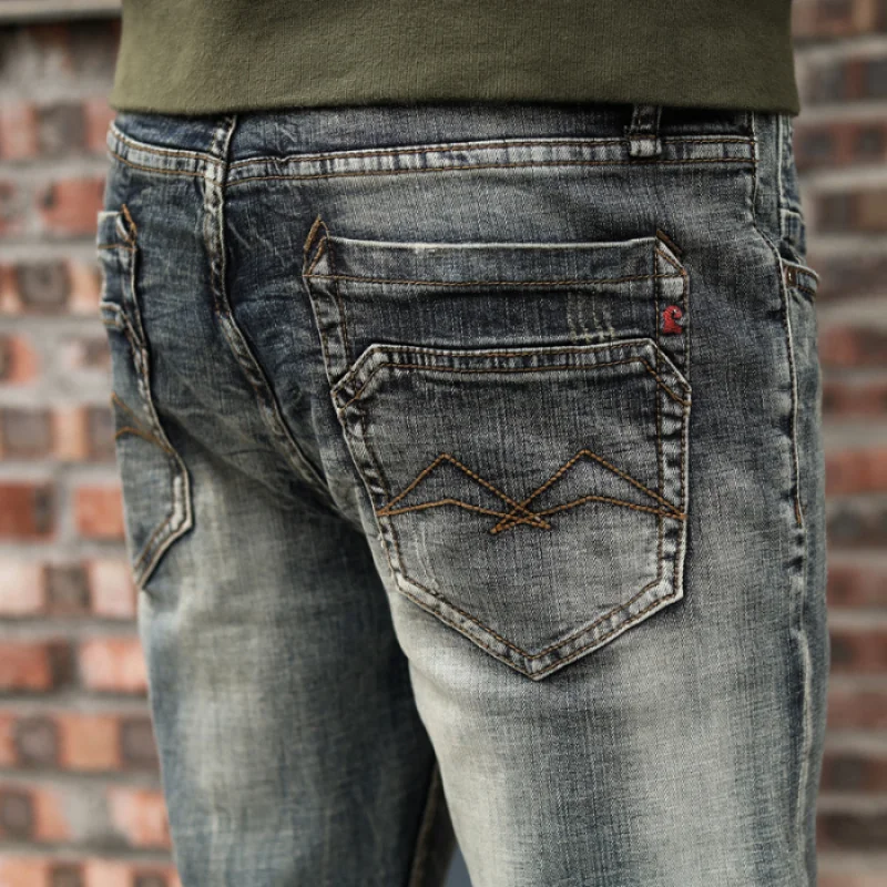 

JXN617 High-end tide brand American vintage washed men's jeans Slim straight elastic small leg trousers
