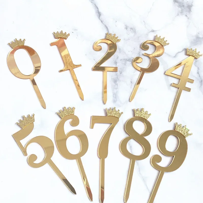 Number Cake Topper Crown 1 2 3 4 5 Digital Cupcake Toppers Birthday Party Cake Decoration Wedding Baby Shower Dessert Decor