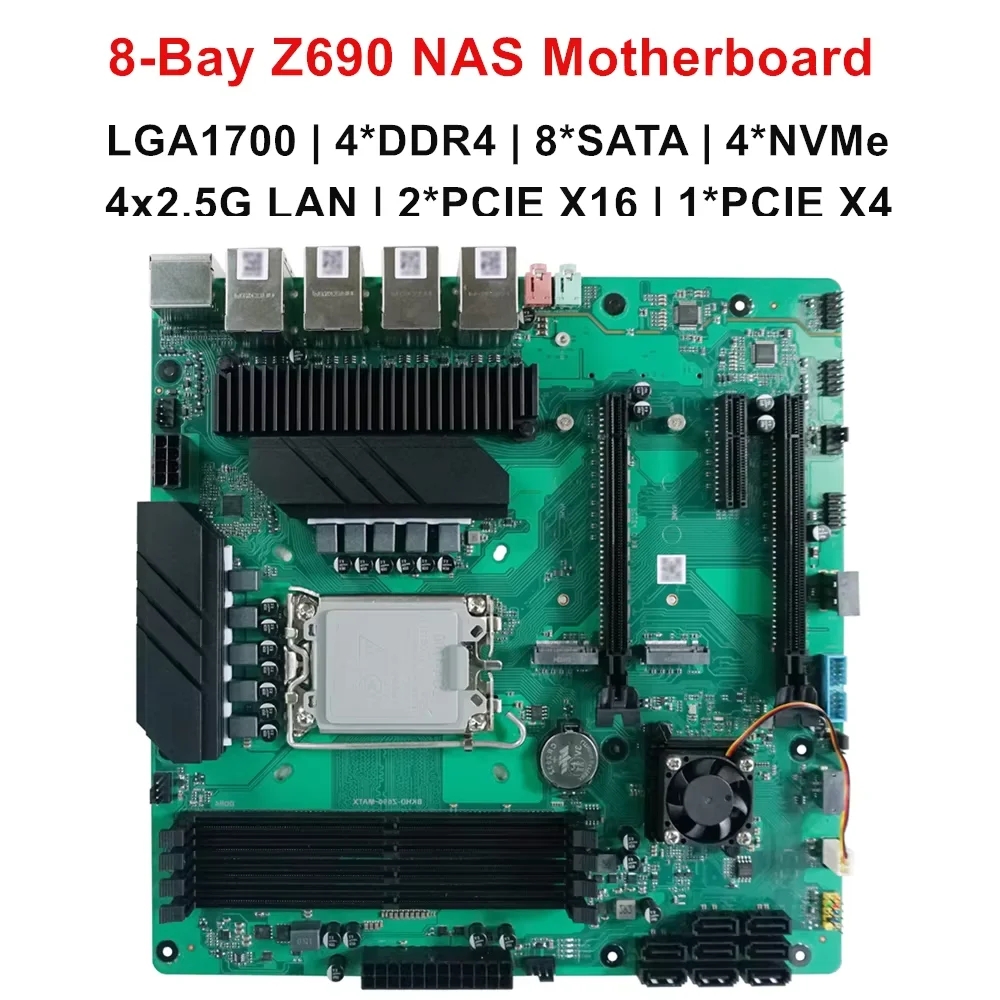 Topton 8-Bay Z690 NAS Motherboard Intel 12-14th Gen LGA1700 CPU 4*DDR4 4*2.5G LAN 4*NVMe 3*PCIE 8*SATA M-ATX Firewall Mainboard