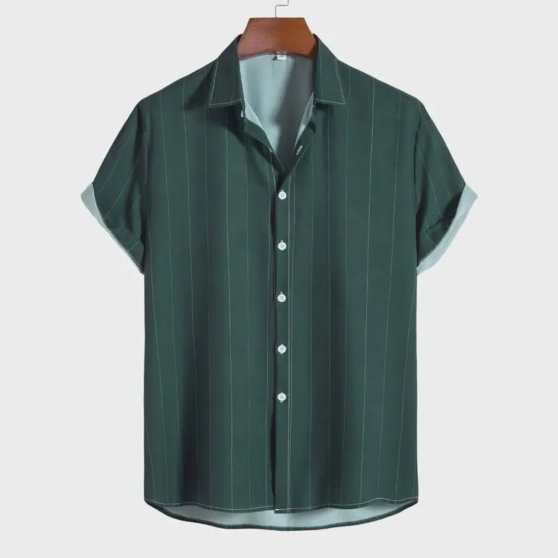 

Simple Striped ort Sve Men's Casual irt Straight Fit Ice Sensation Stand Sle Comfortable Breathable Commute Wind