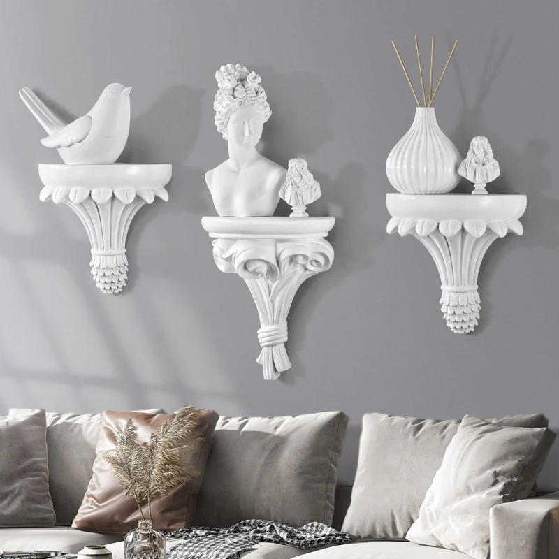 

Antique Wall Mounted Shelf - 3D Carved Floating Decor for Home, Creative Art Hanging Panel, European Vintage Background Decor