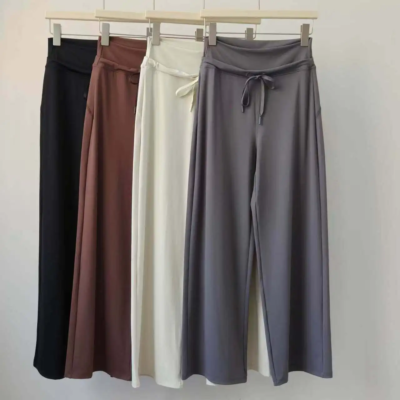 Damen-Sporthose, hochtailliert, schlankmachend, weites Bein, Yoga-Hose, gerade geschnitten, lässig, locker, für Laufen, fließend, Fitness-Leggings – Detail 2