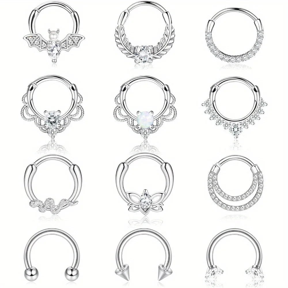 

Diamday 1Pc Stainless Steel Septum Ring 16G Daith Nose Ring Hoop CZ Opal Cartilage Helix Tragus Earring Clicker Piercing Jewelry