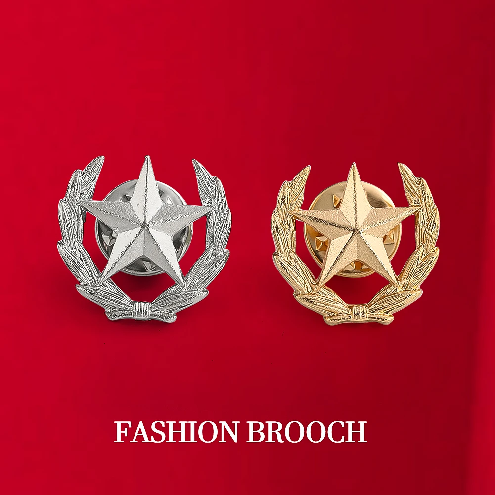 Pentagram Lapel Pin Badge Wheat Five-pointed Star Brooch Emblem Pin Suit Shirt Collar Hat Clothing Decor Jewelry Accessories