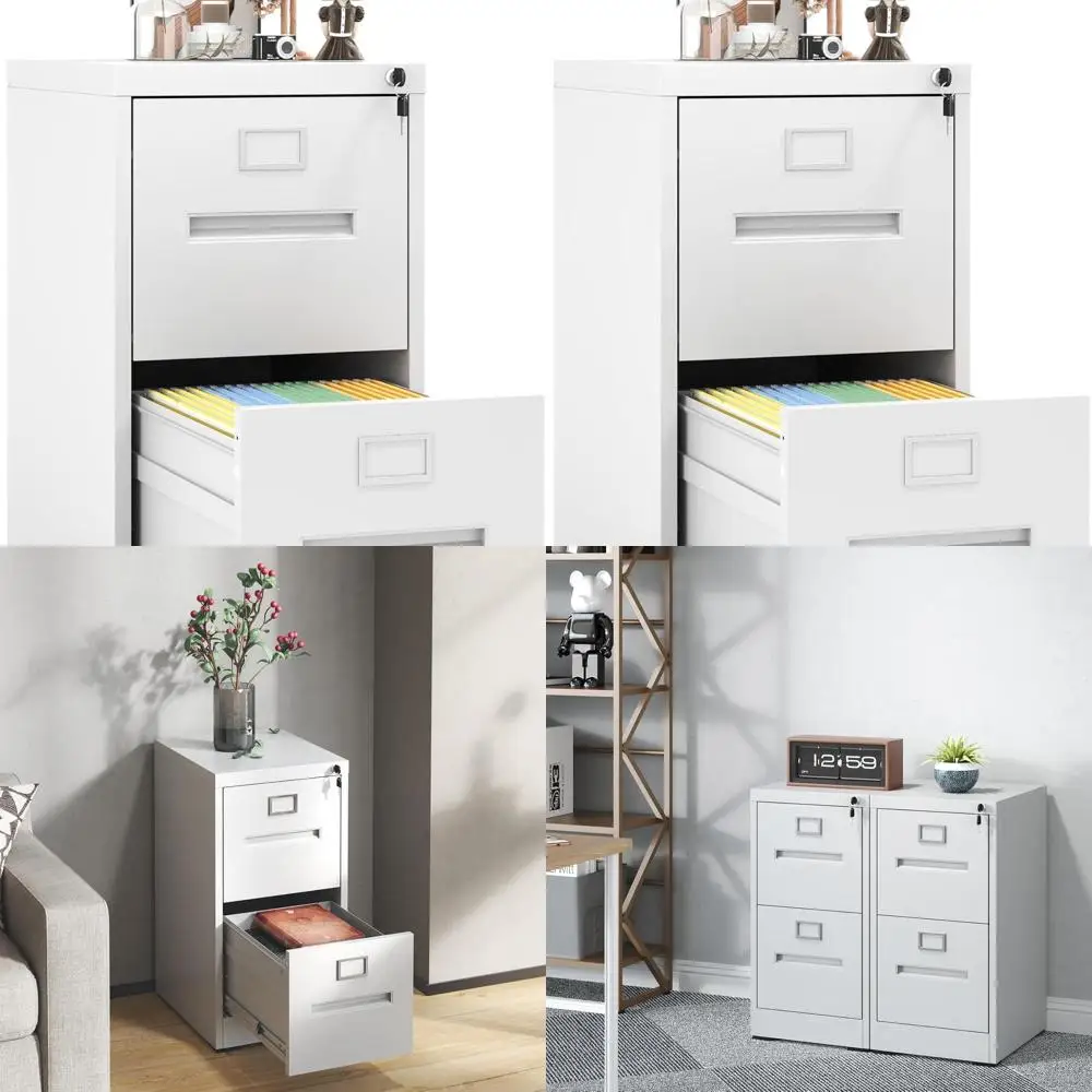 

White Metal Vertical File Cabinet with Lock, 2-Drawer Storage for Home Office, Legal/Letter Size, Easy Assembly