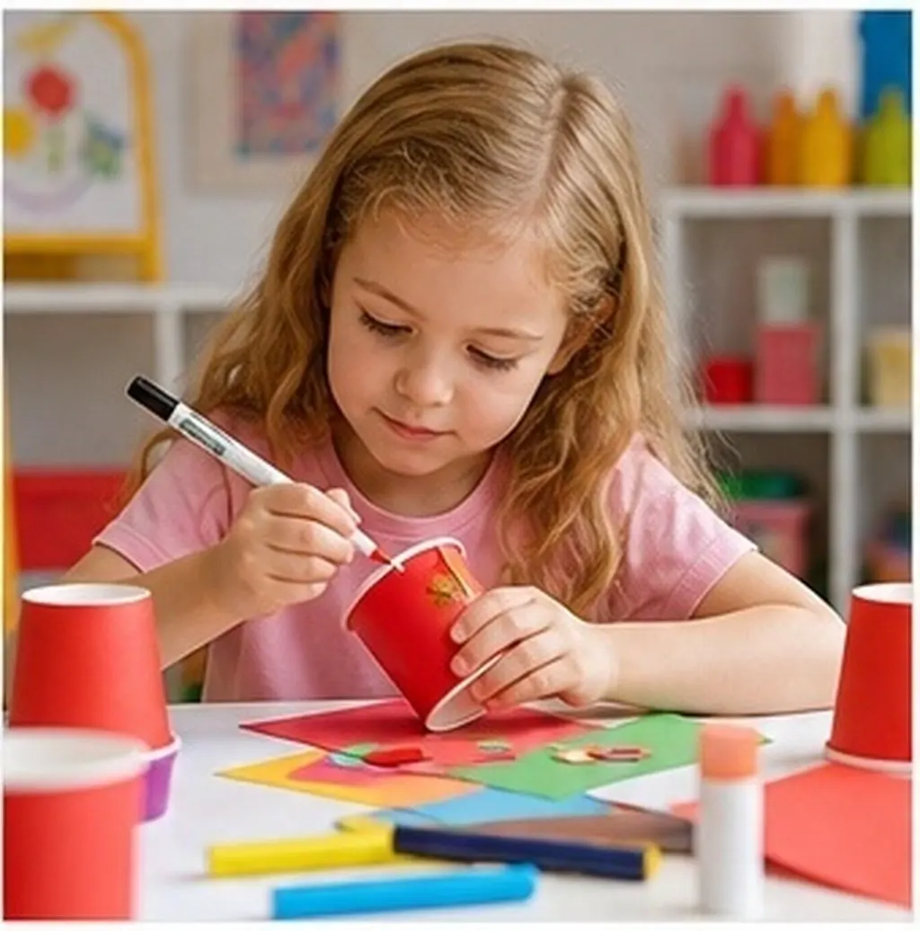 100Pcs Vibrant Thick Paper Cups Craft Art Supplies DIY Decoration Classroom Learning Activity Safe Eco Friendly Disposable