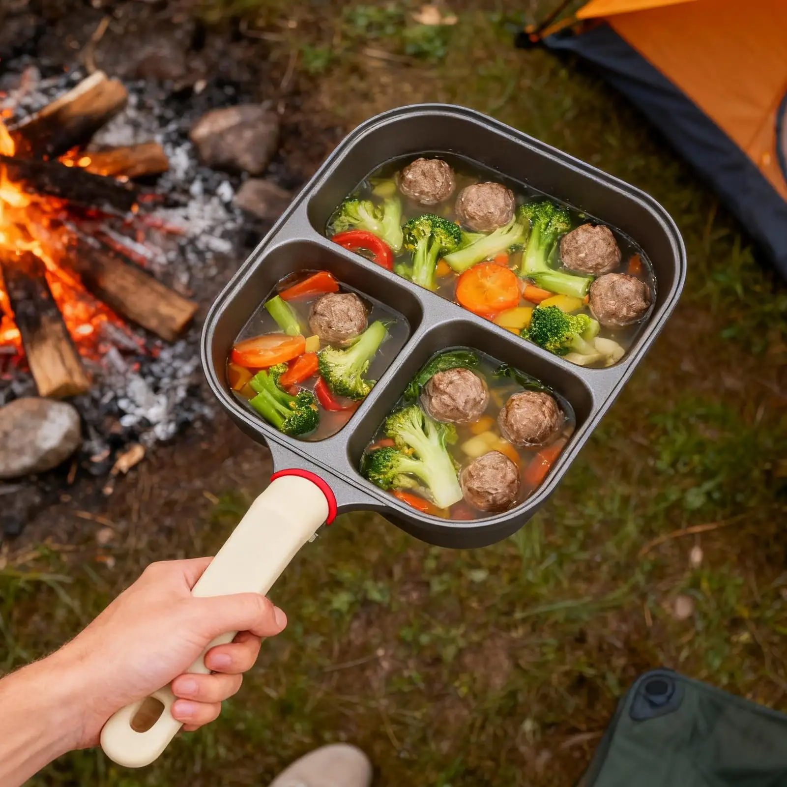 

Egg Pan 3-Cup Breakfast Pancake Pan With Scraper And Oil Brush Ergonomic Handle Egg Cooker Skillet For Cooking Pancake Making