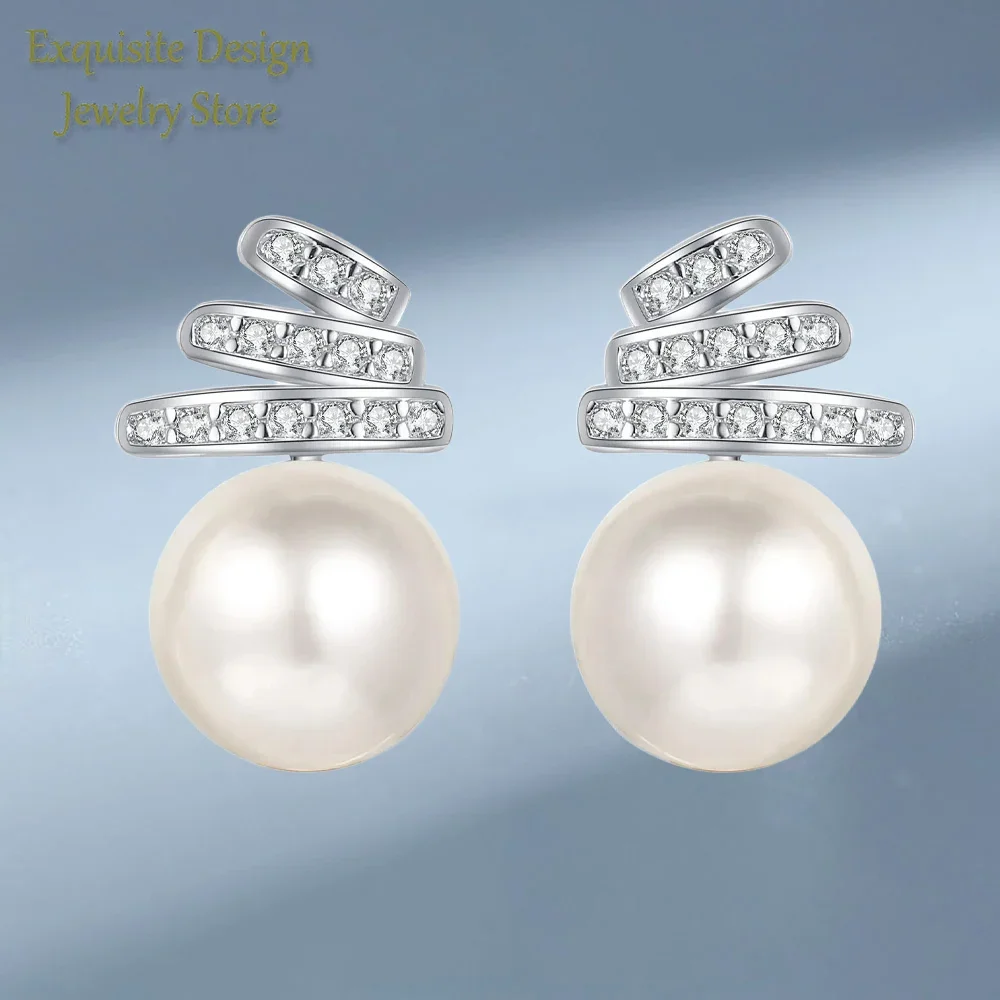 

Inlaid with 8mm Freshwater Pearls 0.15 Carat Moissanite Earrings, Platinum Pt950 Simple Fashionable Earrings High-end Design