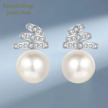 Inlaid with 8mm Freshwater Pearls 0.15 Carat Moissanite Earrings, Platinum Pt950 Simple Fashionable Earrings High-end Design