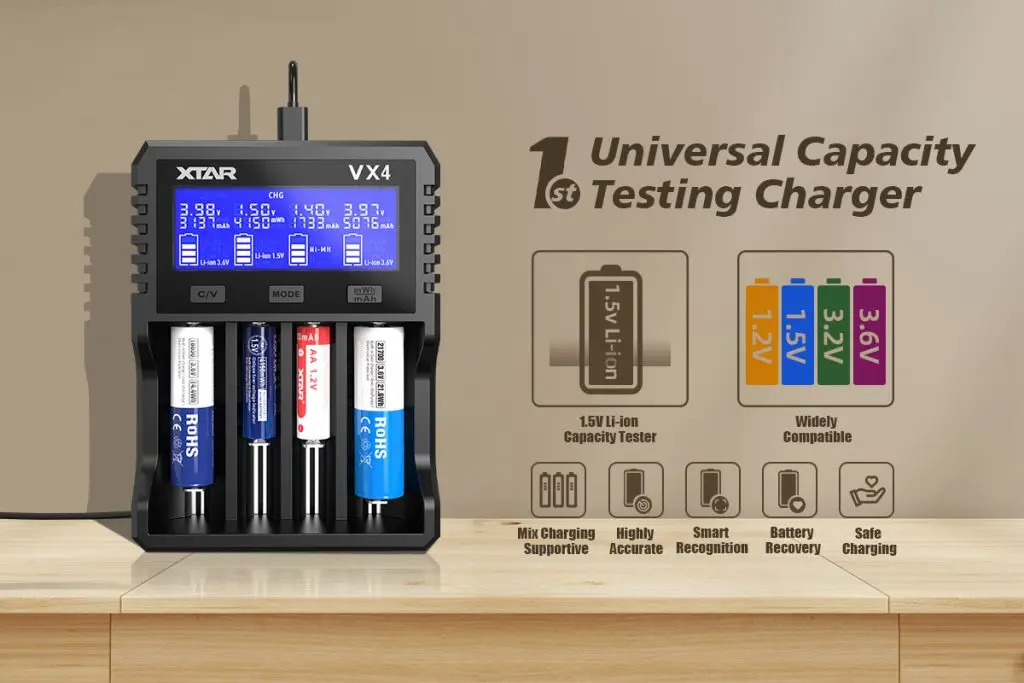 XTAR Visible Mixer VX4 Charger 18650 Battery Charger 1.2V AAA AA Batteries LCD Display Charging Rechargeable LiIon Batteries