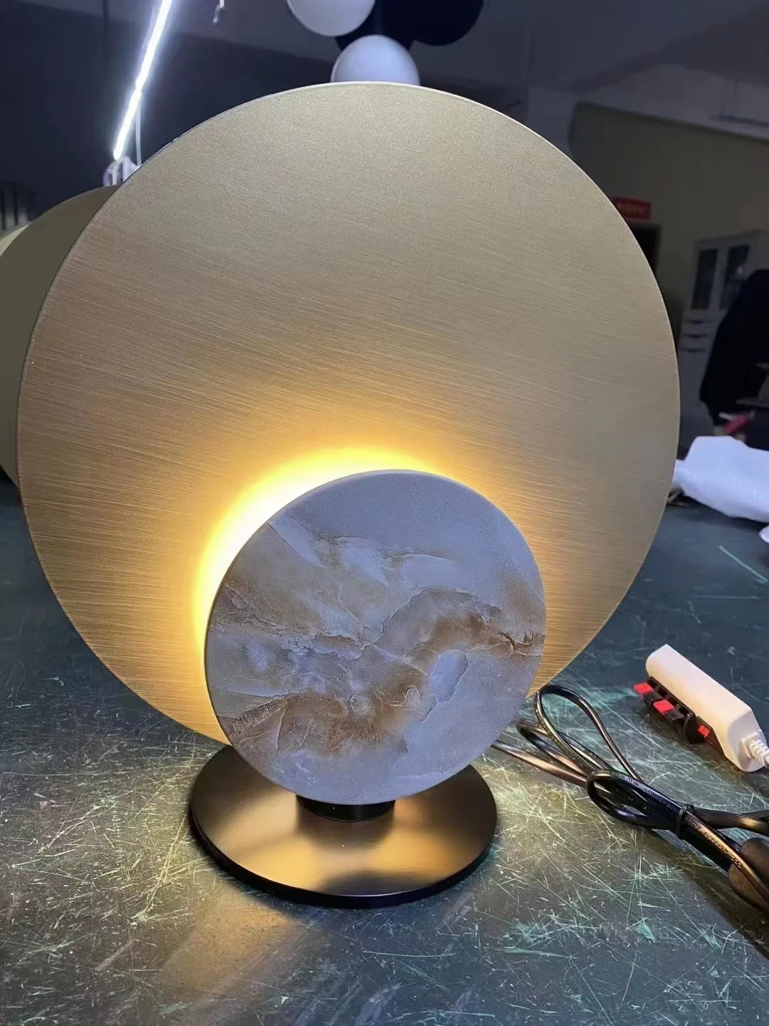 Warm Light Luxury Wabi Sabi Imitation Marble Desk Lamp Minimalist Bedside High End Decor for Living Room Hotel - Elegant Neutral