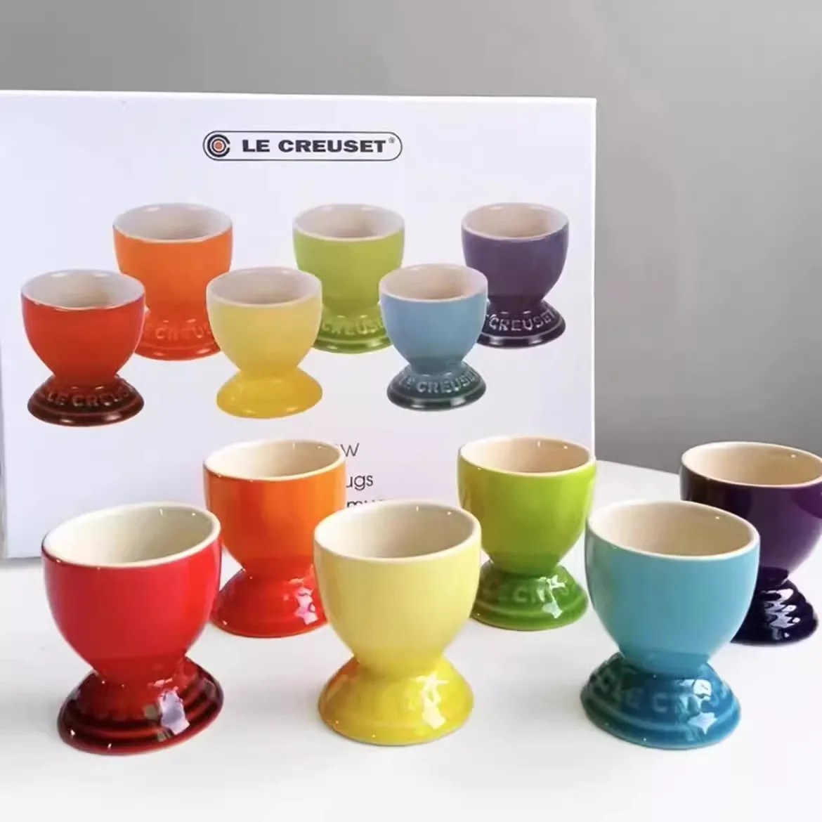 

Cool Color Le Creuset Egg Cup Cerc White Wine Cup Creative Rainbow Color Cup 6-Piece Set Gift Box Egg Eating Bowl