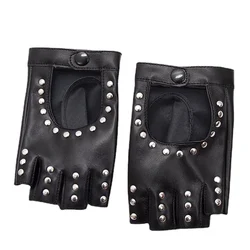 1 par de guantes sin dedos para hombre y mujer con tachuelas, guantes de cuero Pu para montar en moto, guantes de baile con remaches geniales, accesorios para motocicleta