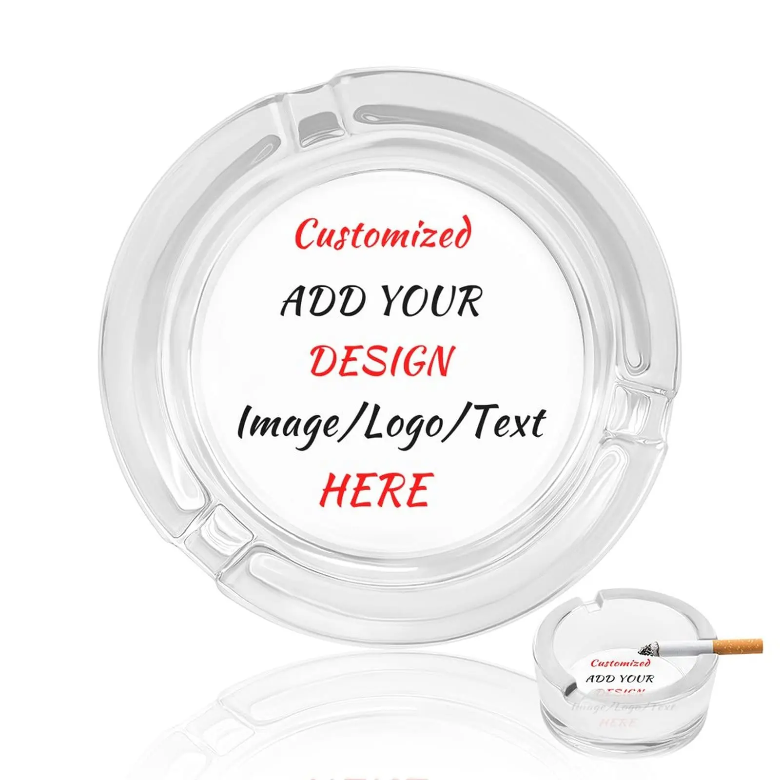 Custom Glass Ashtray, Add Your Photo Logo Text Glass Ash Tray Personalized Home Ashtray for Office Restaurants Indoor/Outdoor