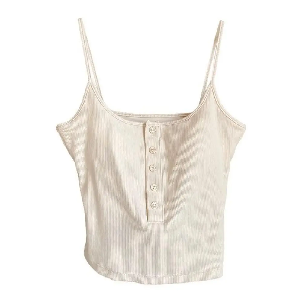 เสื้อกล้ามทรงเข้ารูป ผ้าฝ้าย สีพื้น สายเดี่ยว ครอปท็อป เสื้อซับใน เสื้อชั้นในมีฟองน้ำ สายเดี่ยวสำหรับใส่ไปทะเล