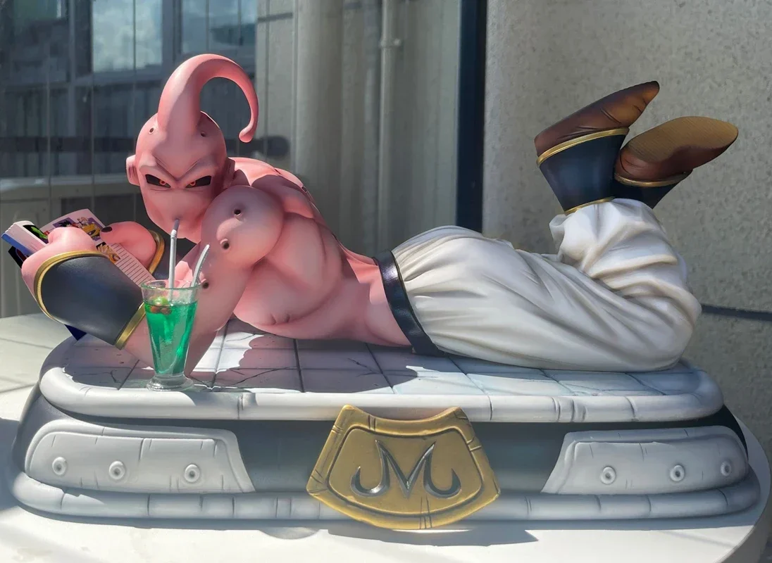 Anime Dragon Ball Figure Gk Lying Down Reading A Book Drink Coke Majin Buu Action Figurine Pvc Statue Model Ornaments Toys Gifts