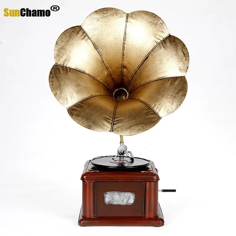 Grocery Handicrafts Metal Antique Gramophone Vintage Record Player Model Home Decoration Creative Crafts Ornaments Prop