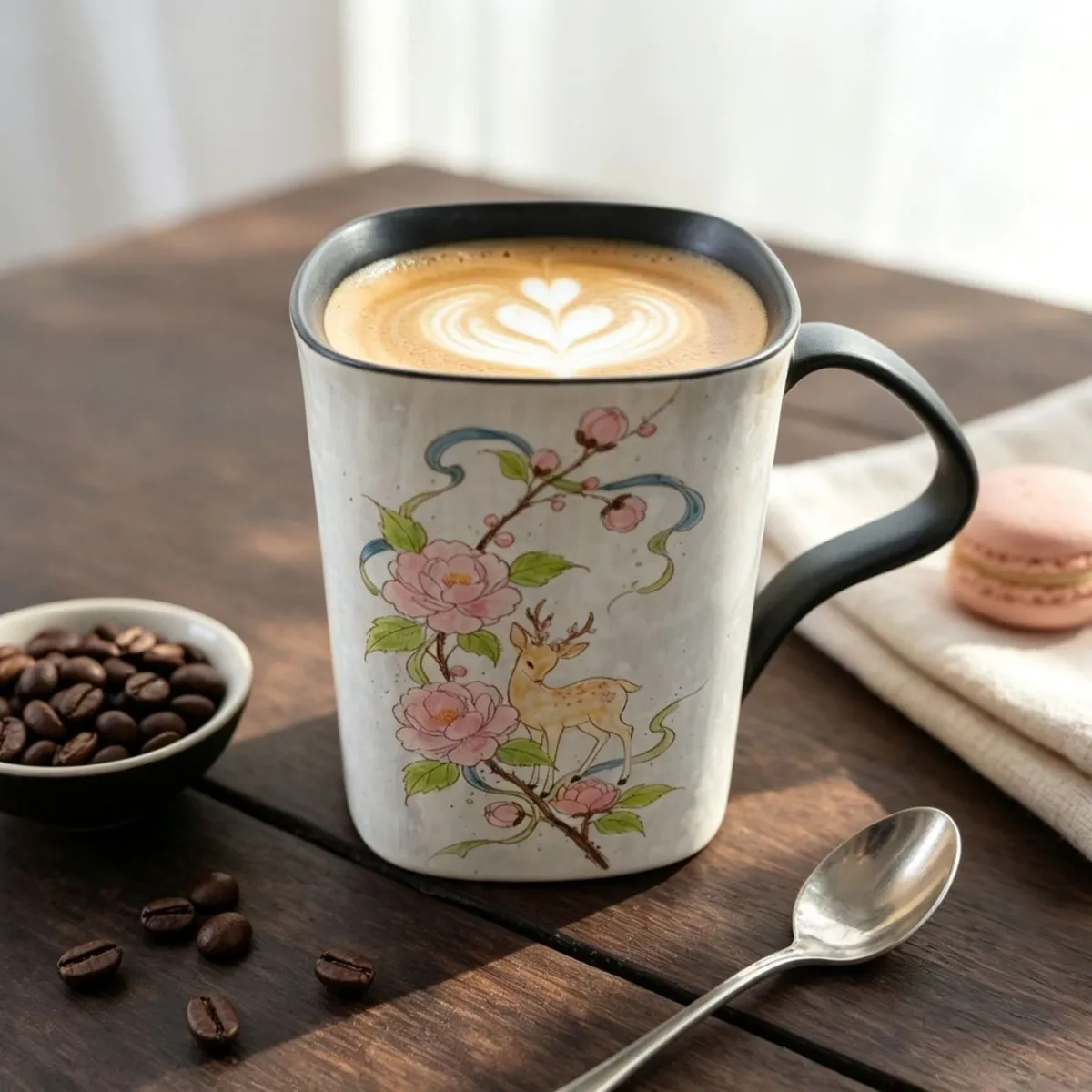 Hand Painted Ceramic High White Coffee Mug Office Business Gift  Home Drinking Cup Set With Handle Heatproof