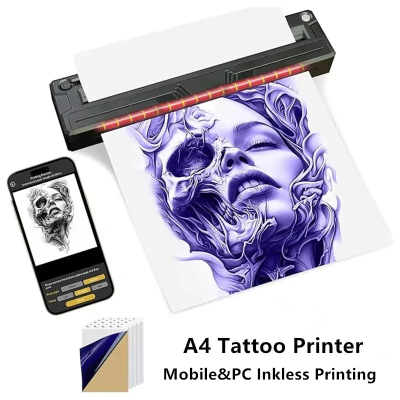 Portable Bluetooth A4 Tattoo Printer Wireless Tattoo Stencil Printer Suitable for Artists&Beginners Supports Phones/Tablets/PC