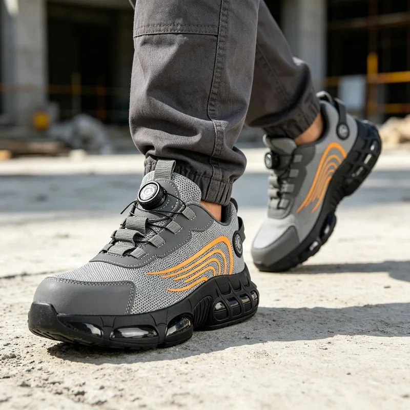 2026 winter New Safety Shoes Men Steel Toe Puncture Proof Rotating Button Work Shoes Indestructible Construction Boots Plus Size