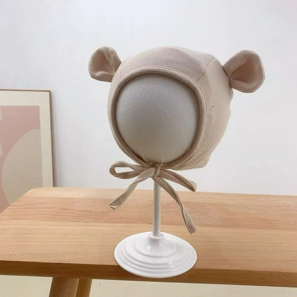 かわいい綿新生児キャップクマ耳通気性耳保護キャップ幼児ストラップ帽子ユニセックス