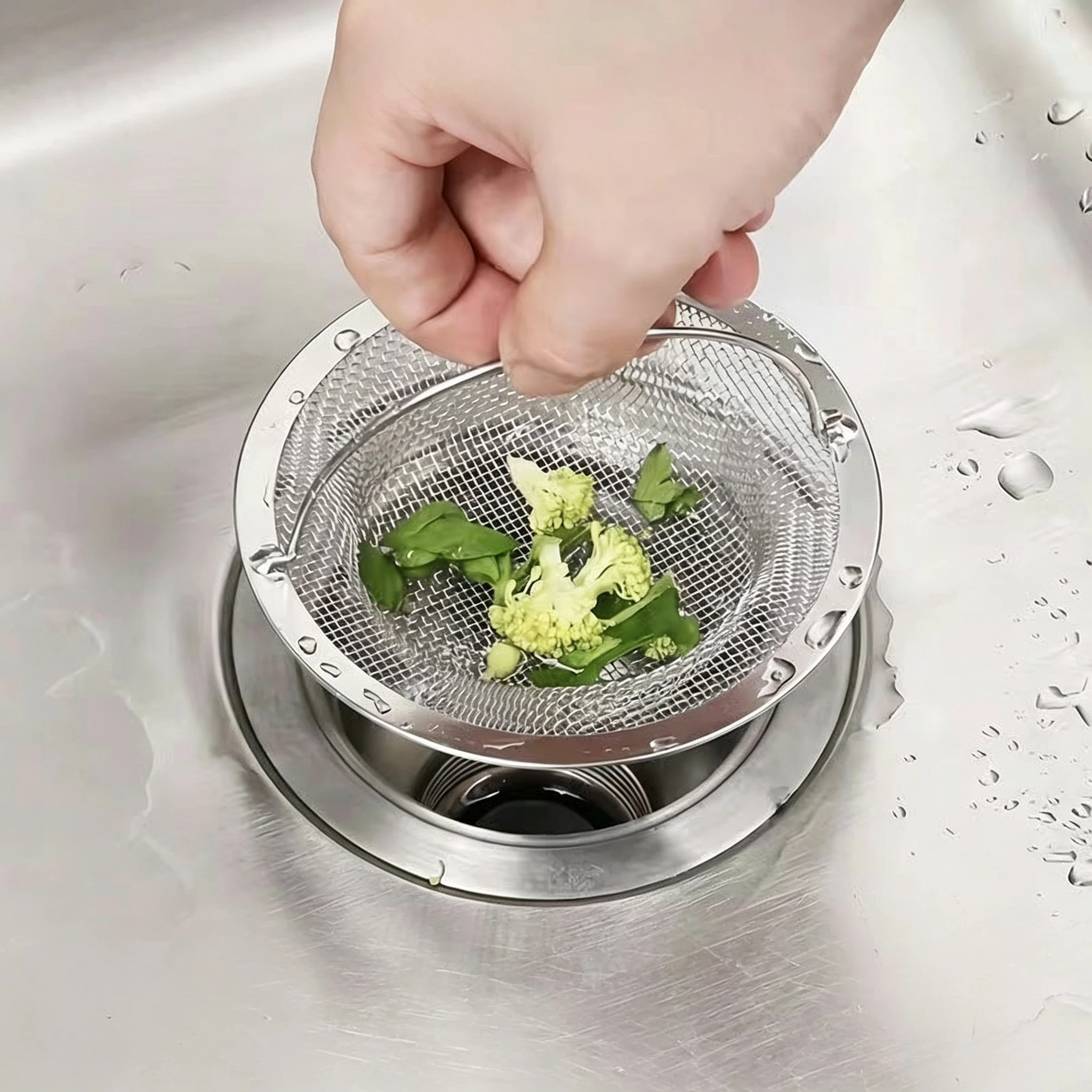 

Kitchen Bathroom Sink Filter, Stainless Steel Mesh Strainer w/ Handle, Rustproof Anti-Clogging for Fruit Vegetable Washing