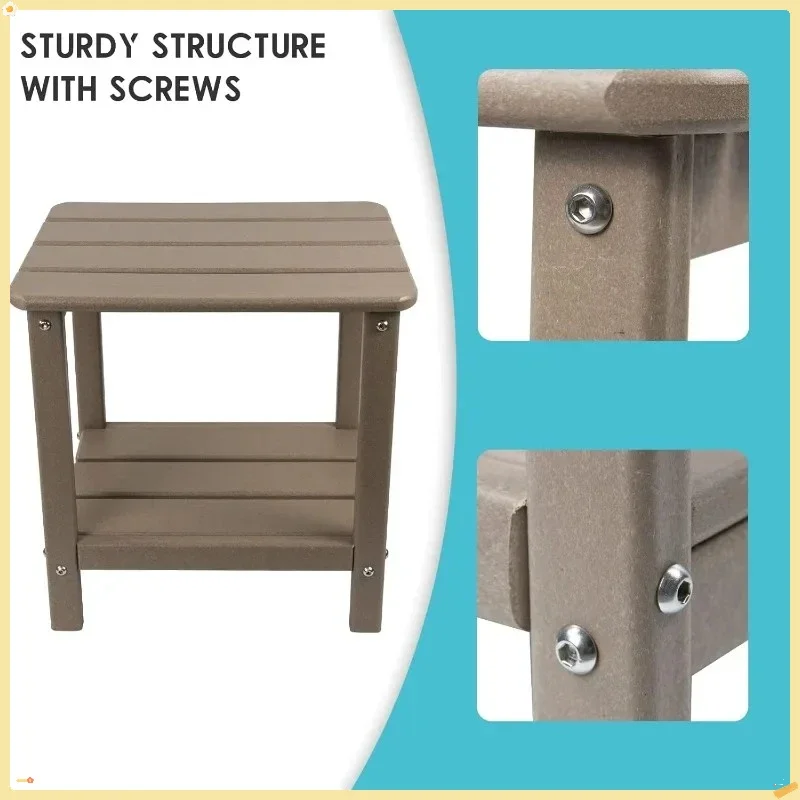 Mesa auxiliar duradera color topo para patio exterior y uso en interiores: diseño rectangular clásico