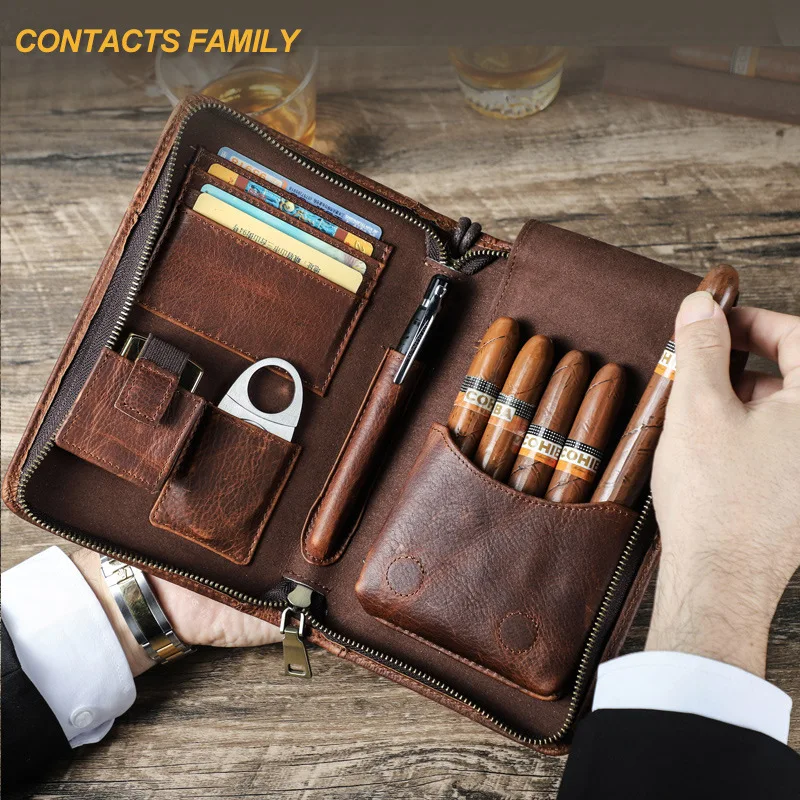 

Leather Cigar Storage Bag Multi-Function for Cigars & Accessories Travel SizeCigar Accessories Leather Case for Cigar