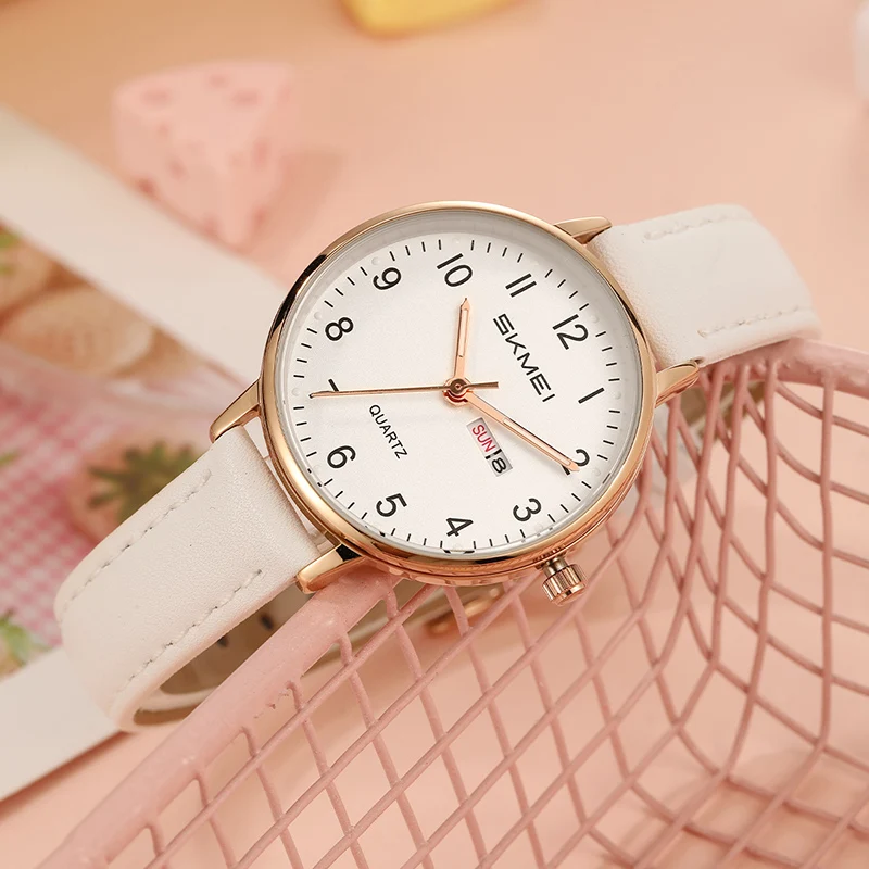 

SKMEI противоударные элегантные кварцевые часы с календарем, женские недельные наручные часы, простые водонепроницаемые часы для молодых девушек, Relogio Feminino