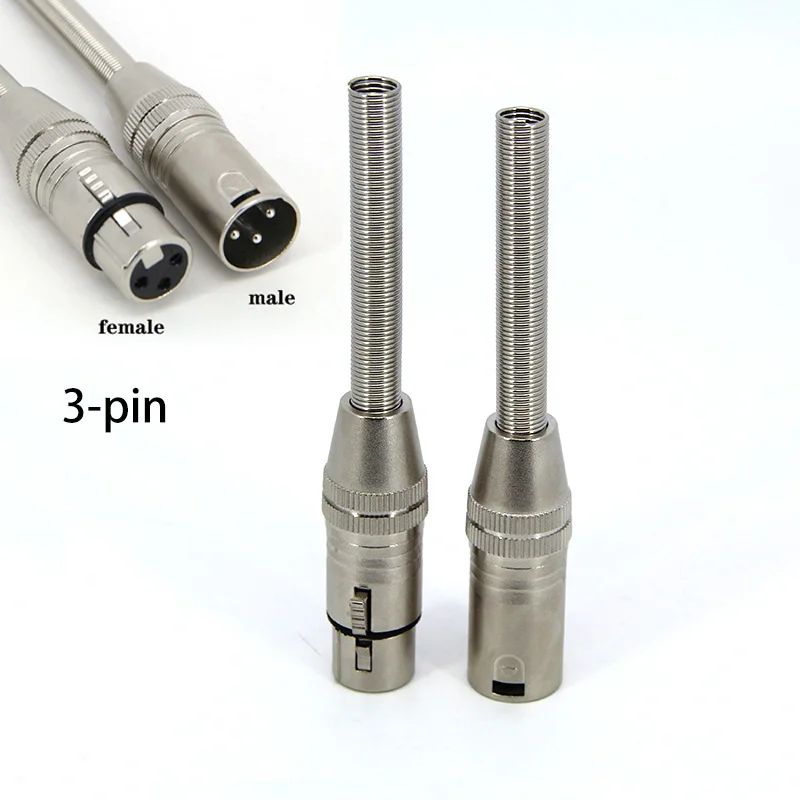 1pair male female head 3-pin XLR long balanced sound box microphone connector plug with spring