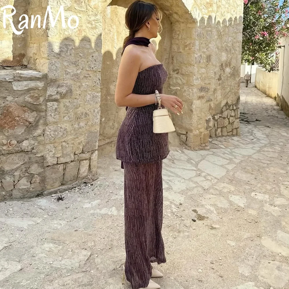 Ranmo Strapless Beaded Sparkly Two-piece set Mermaid Evening Dress Wedding Party Dresses Customized  Luxury Prom Gown Sleeveless