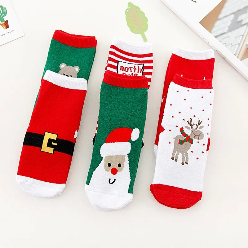 2022 Hot Children\'s Christmas Terry Socks Plush Thick Warm Omfortable Cartoon Santa Snowflake Baby Boys and Girls Med Tube Sock