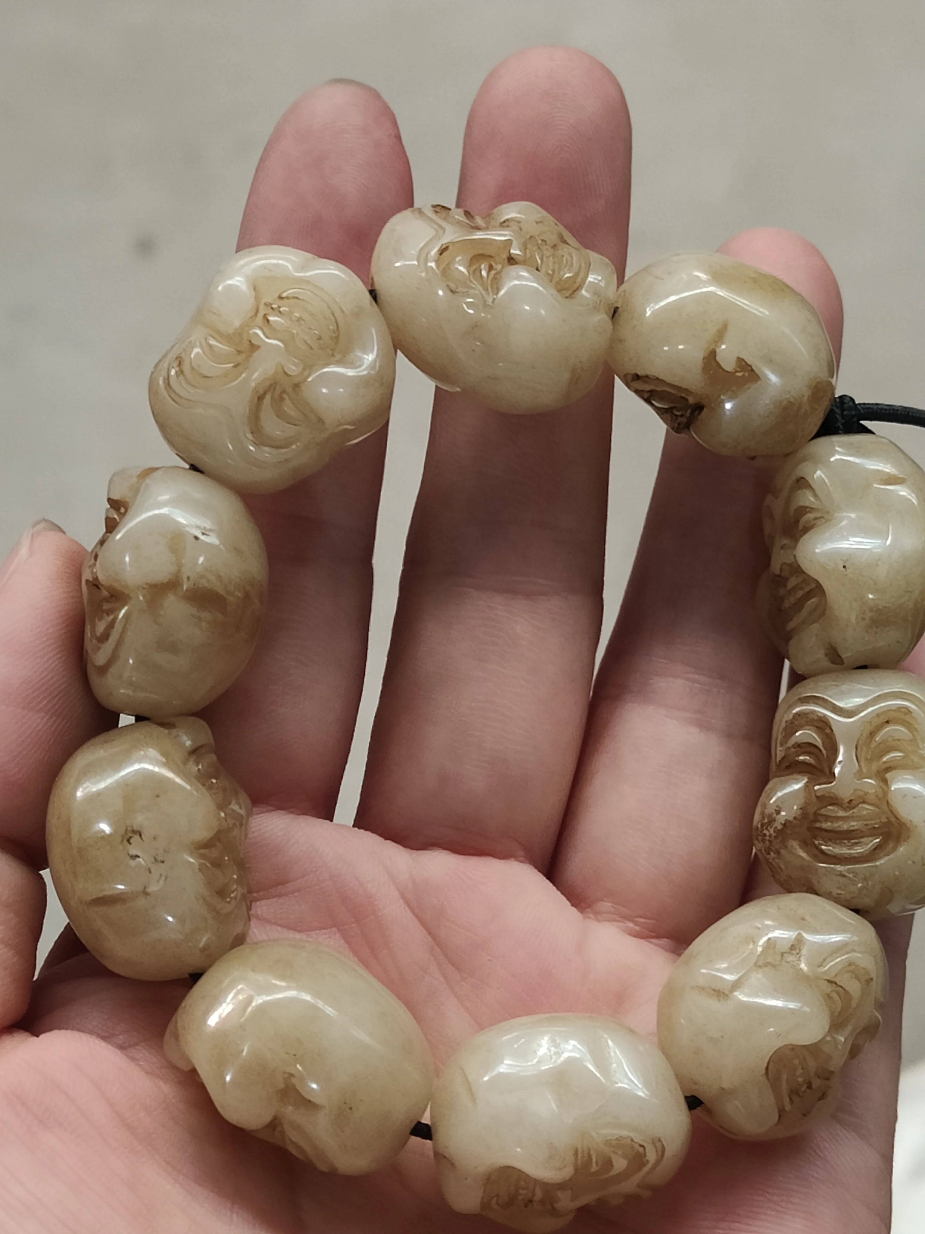 Chinese Hongshan culture jade vintage Maitreya Buddha jockeying bracelet gift