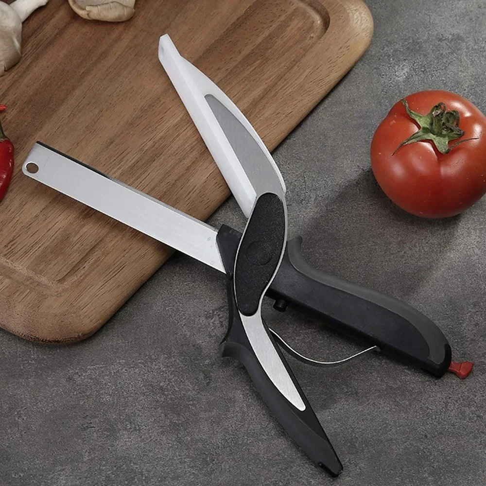 Scissors Stainless Steel 2 in 1 Cutting Board Chopper Fruit Vegetable Cutter Multifunctional Removable Shears Kitchen Tool