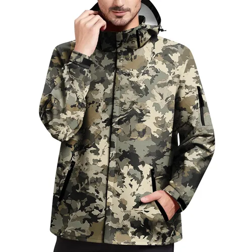 Chaqueta de camuflaje con capucha para hombre, cortavientos impermeable para senderismo, abrigo deportivo para correr de secado rápido, ligero y resistente a la lluvia