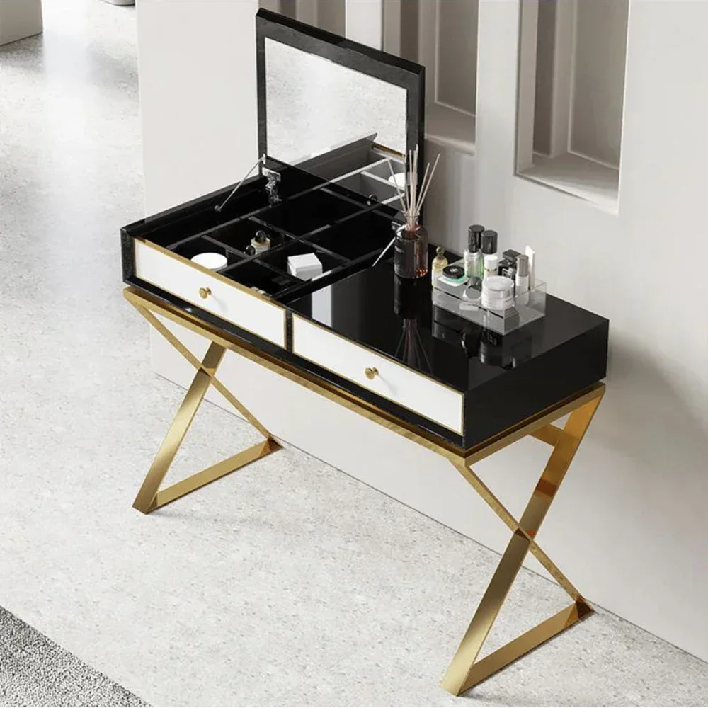 

#Modern metal dressers makeup tables with mirror stool dressing drawer stainless steel vanity make up table ottoman designs