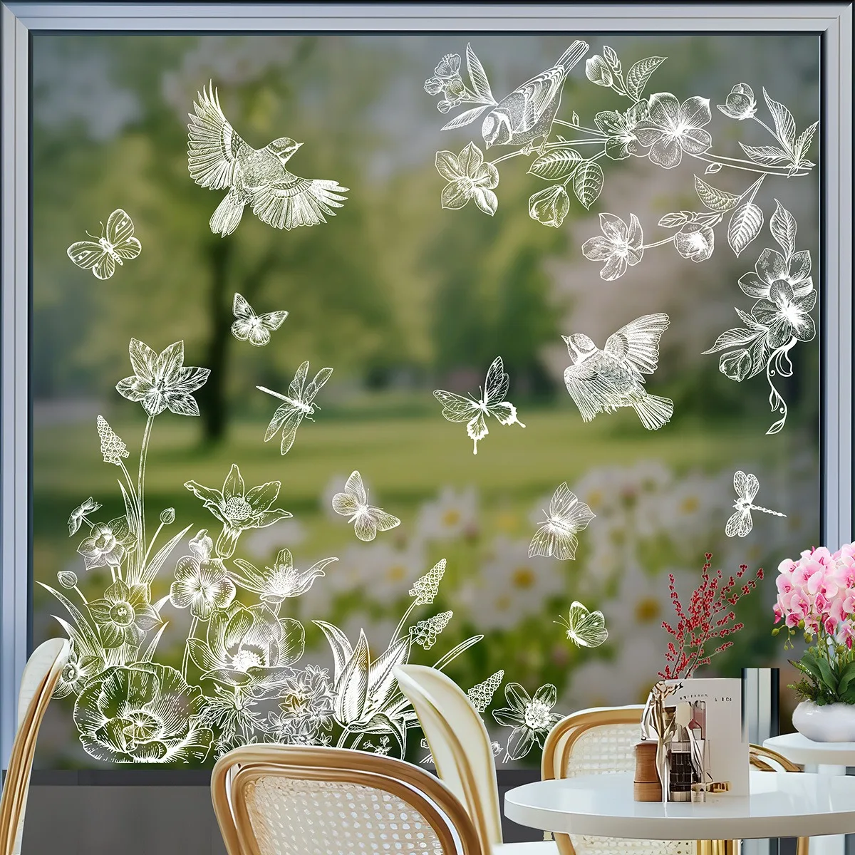Spring Window Clings Flowers Butterflies Static Stickers Removable Decorative Home Decor Easter Gift DIY Wall Art