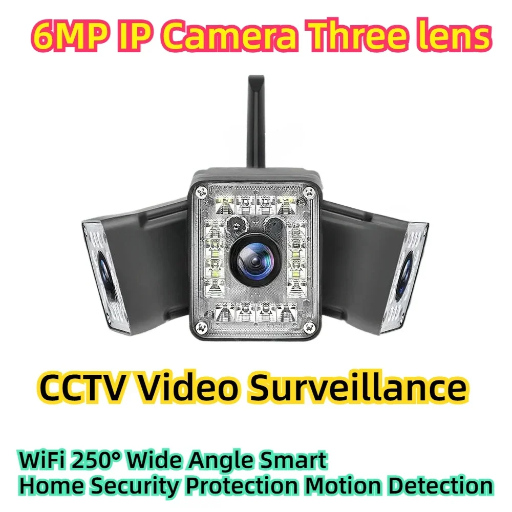 

6MP IP Camera Three lens Outdoor WiFi 250° Wide Angle Smart Home Security Protection Motion Detection CCTV Video Surveillance