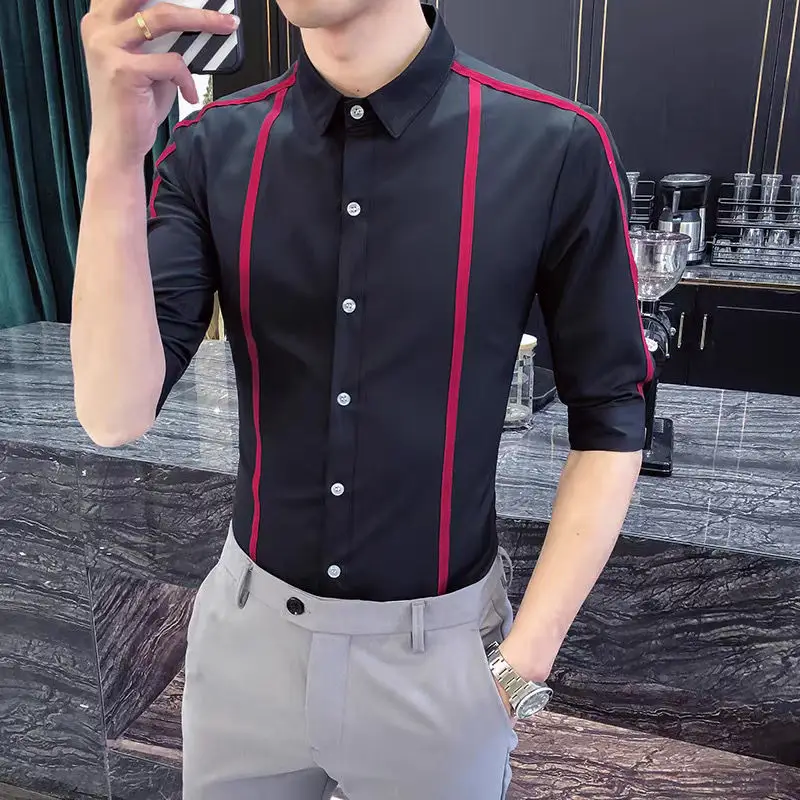 Spring Summer New Fashion Business Shirts Casual Patchwork Temperament Solid Man Button Turn-down Collar Men\'s Clothing 2023