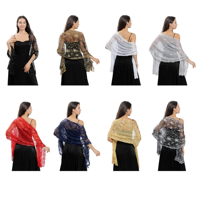 

Woman Sequins Decor Embroidery Scarves for Mother Summer Travel Body Cool Breathable Scarves Hot Weather Supplies 066C