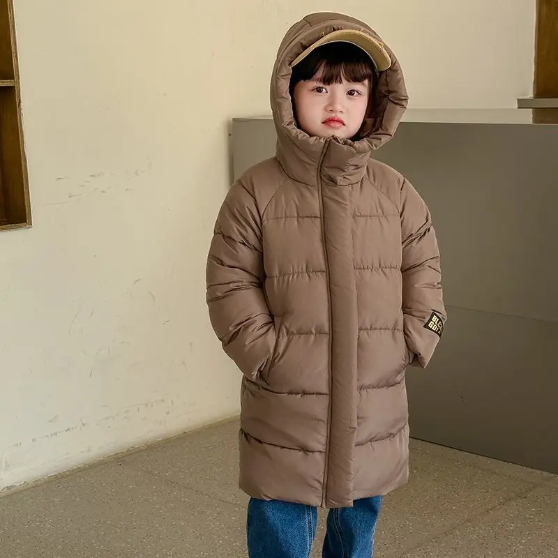 

Boys Girls Cotton-Padded Coats Kids Long Down Autumn Winter Teen Cotton Clothes Outerwear Big Children Thicken Warm Jacket