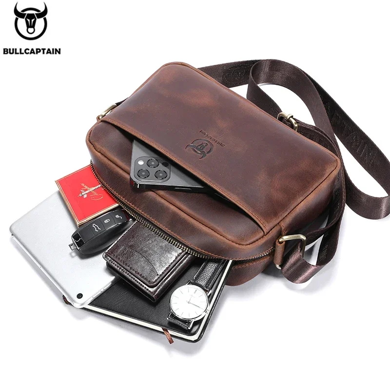 Crazy Horse Leather Men\'s Fashion Bag New Large-capacity Single Shoulder Cross-body bags With Casual Mens bag bolso de hombro 가방