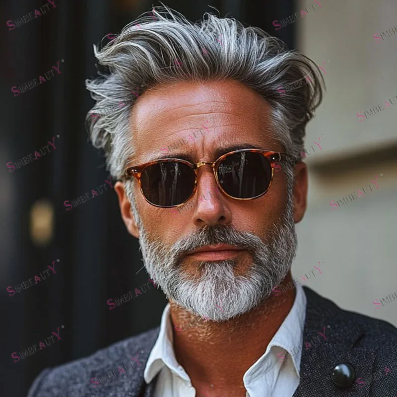 شعر مستعار بشري رمادي غير قابل للاكتشاف 1B80 1B50 للرجال فائق التحمل مصنوع من السيليكون بالكامل PU قاعدة شعر مستعار للرجال شعر مستعار طبيعي